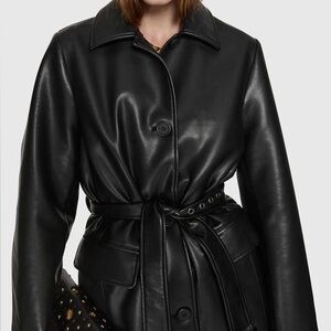 Rebecca Minkoff Black Faux Leather Belted Jacket
